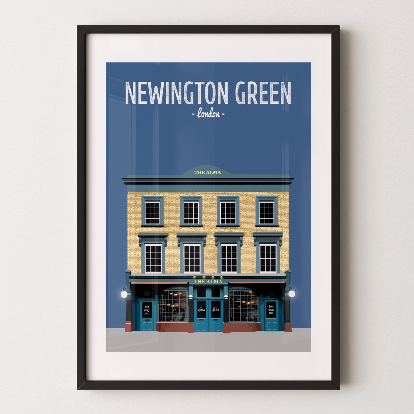 Newington Green print, The Alma pub