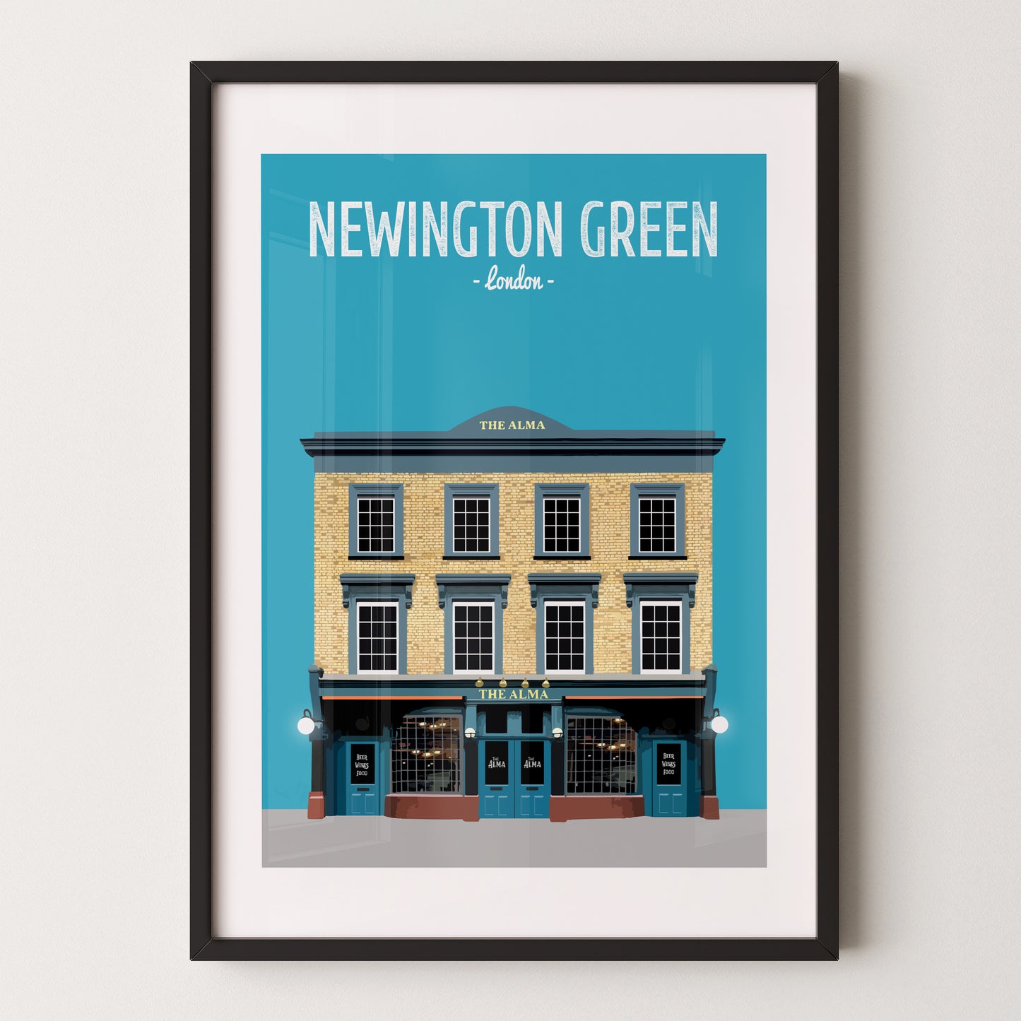 Newington Green print, The Alma pub