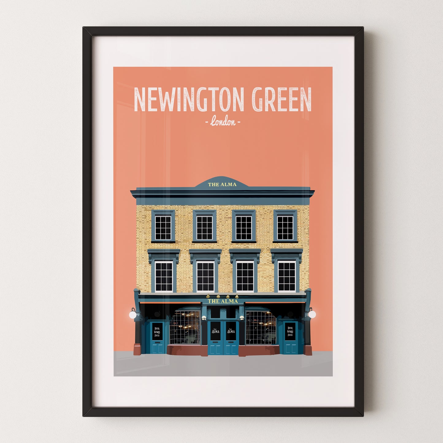 Newington Green print, The Alma pub